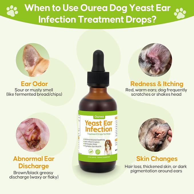 Dog Yeast Ear Infection Treatment Drops, Relieves Ear Redness Discomfort Itching and Allergy, Reduces Inflammation Irritation, Herbal Drops for Itchy Skin Ear Odor Relief for Dog Yeast Ear Infection
