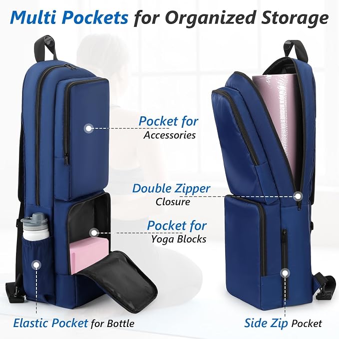 VISEMAN Yoga Mat Bag Carrier Waterproof Yoga Backpack with Multi Pockets, Lightweight Adjustable Yoga Bag for Mat, Yoga Blocks, Yoga Accessories