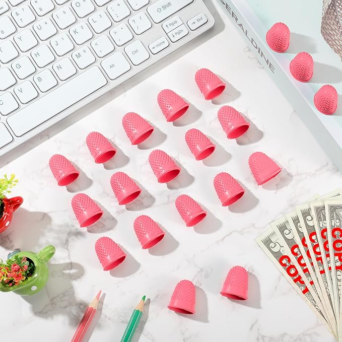 SATINIOR 20 Pcs Rubber Fingers Tip Finger Protectors Covers for Hand Sewing Reusable Grips Rubber Thimbles for Money Counting Collating Knitting Paperwork Hot Glue Sorting(Xs,Pink)