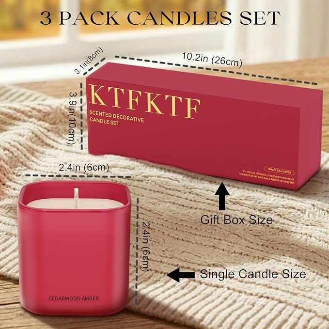 Scented Candle Gift Set for Women,3 Pack 4.2oz Natural Soy Wax Candles, Apple Cinnamon, Pumpkin Nutmeg & Cedarwood Amber, Long Lasting Aromatherapy Candles for Home, Birthday Holiday Gifts