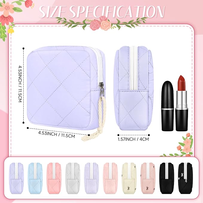 Likesing Quilted Period Bag, Period Pouches for Teen Girls Womens, Portable Nylon Sanitary Napkin Storage Bag Feminine Emergency Tampon Pad Pouch(Purple)