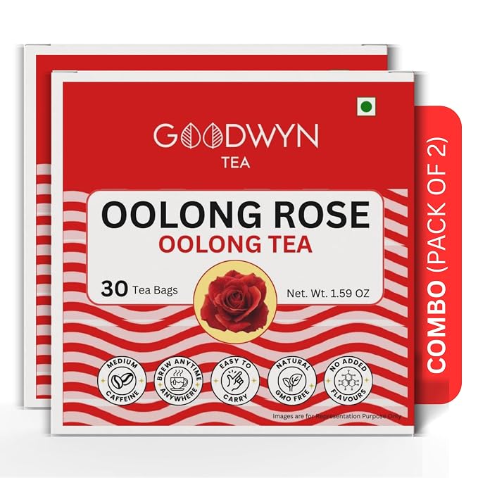 Goodwyn Oolong Rose Tea, 60 Tea Bags | Oolong Tea with Rose Petals | Low Caffeine | Plastic Free Bags | Smooth Floral Blend