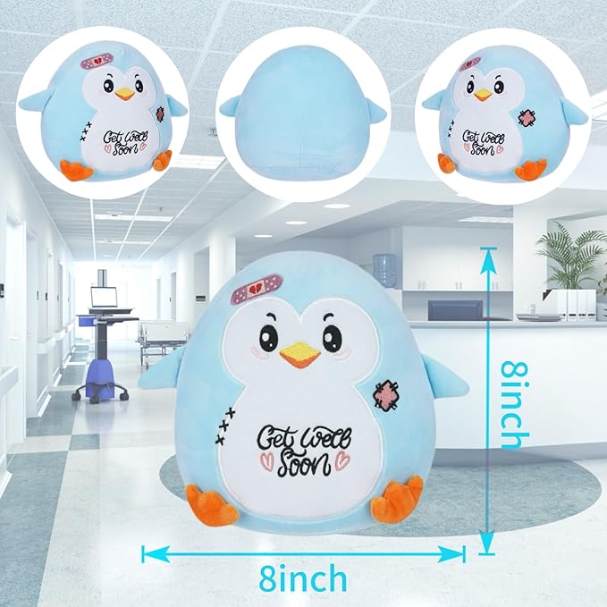 Get Well Penguin Stuffed Animal - Get Well Soon Gifts Penguin Plush Heartwarming Design for Rehabilitation Kids' Gift 8 Inch Blue