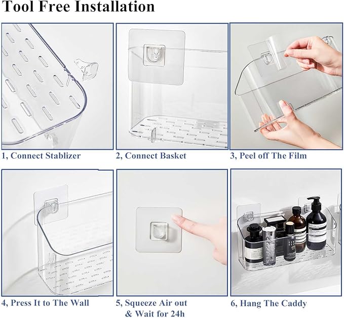 Bath Toy Storage Organizer, Bathtub Toy Storage Holder, Large Capacity Wall Mounted Shower Caddy Shower Organizer, No Drill Shelves Basket, Clear White, 2 Pack