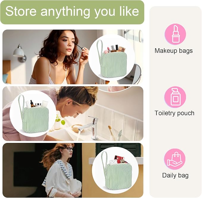Corduroy Period Pouch for Women, Cute Sanitary Pad Pouch with Zipper, Portable Tampon Holder for Purse, Sanitary Napkin Storage Bag for Travel (Stripes Green White)