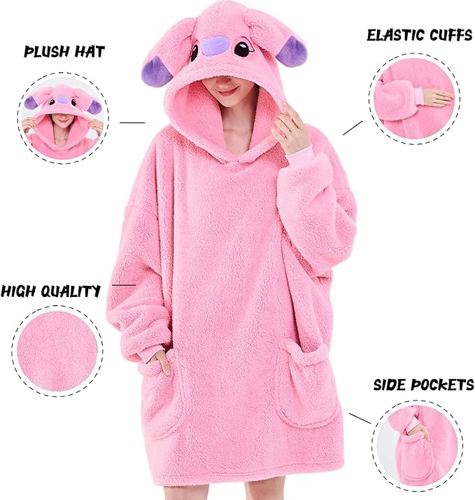 NEWCOSPLAY Wearable Blanket Hoodie Sherpa Hoodie Blanket for Women Men Warm Oversized Sweatshirt with Pockets