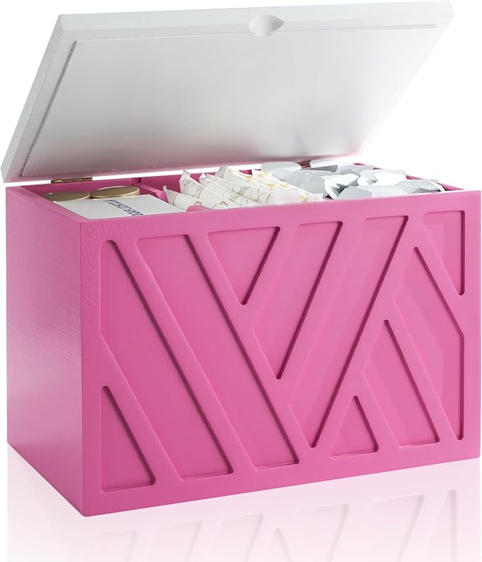 Tampon Holder for Bathroom Decor Feminine Product Organizer With Lid Shark Week Box Wooden Pad Girl Stuff Box (BLACK, lid) (1, PINK)