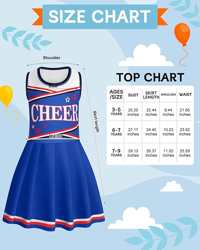 JenPen Cheerleader Costume Set Cheerleading Outfit Cheer Uniform Dress Cosplay for Halloween Party Gifts 3-9 Years