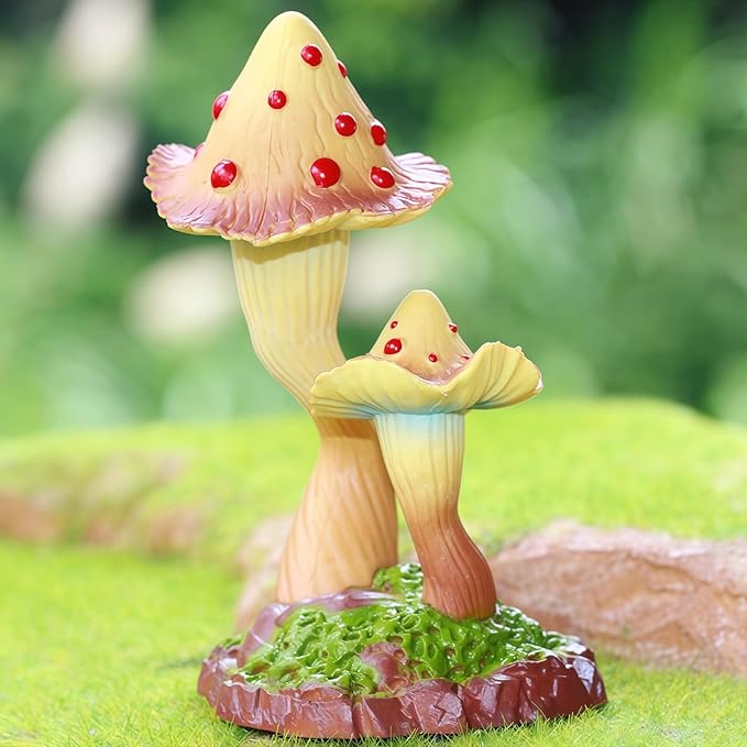 Gemini&Genius Mushroom Figurine, Plant Action Figure Toys for Kids, Hand-Painted Mushroom Figure Plants as Home/Office/Garden Decor