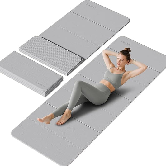 PAIDU Foldable Yoga Mat - 10mm Extra Thick, 75"26" Non-Slip Exercise Fitness Mat | SGS Eco-Certified, Portable for Yoga/Pilates/Studio/Home Workout