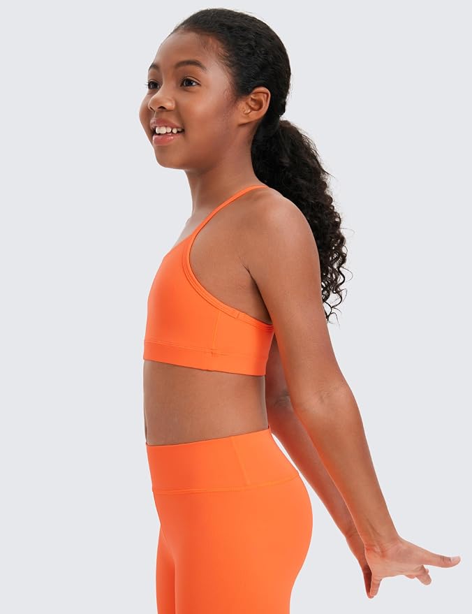 CRZ YOGA Girls Butterluxe Y Back Sports Bra - Yoga Athletic Casual Tops Scoop Neck Spaghetti Strap Padded Crop Kids Teen