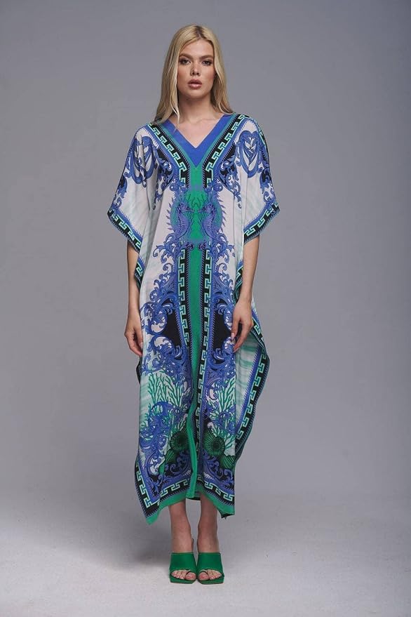 Venasha Womens Caftan Floral Print Kaftan Dress Short Sleeve Swimsuit Cover up Loungewear for Summer