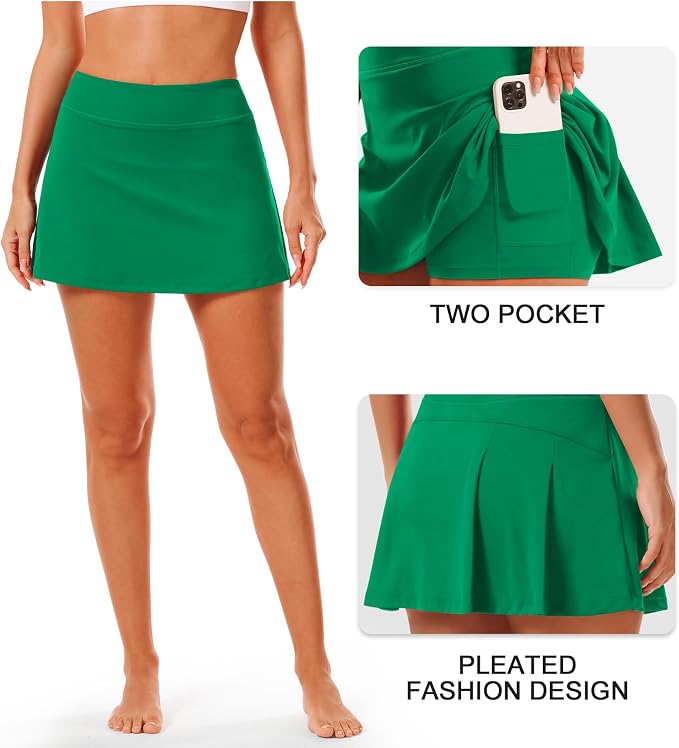 Stelle Women Tennis Skirt High Waisted Athletic Golf Skorts with Pockets | Tummy Control, Built-In Shorts, Deep Pockets, Pleated, Breathable, Lightweight, Tennis, Golf, Pickleball, Running, Workout