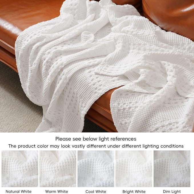PHF 100% Cotton Waffle Blanket Twin Size, Lightweight Breathable Summer Blanket for Hot Sleepers, Pre-Washed Soft Layer for Bed, Dorm, Couch & Guest Room, Home Decor Gift, 66"x90", White