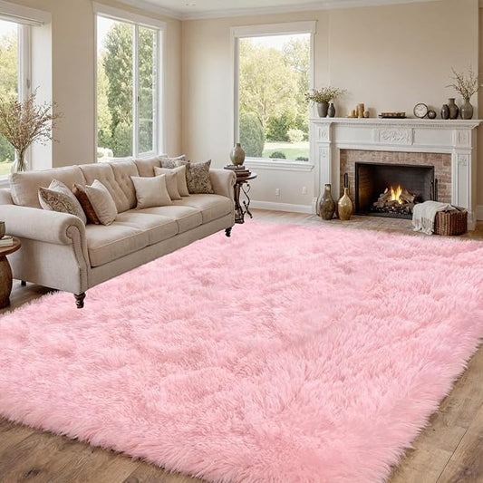 6x9 Area Rug for Living Room: Soft Fluffy Shag Pink Rugs for Bedroom, Non-Slip Large Fuzzy Plush Rug Indoor Floor Carpet for Nursery Kids Boys Girls Room, Dorms, Playroom, Modern Home Decor