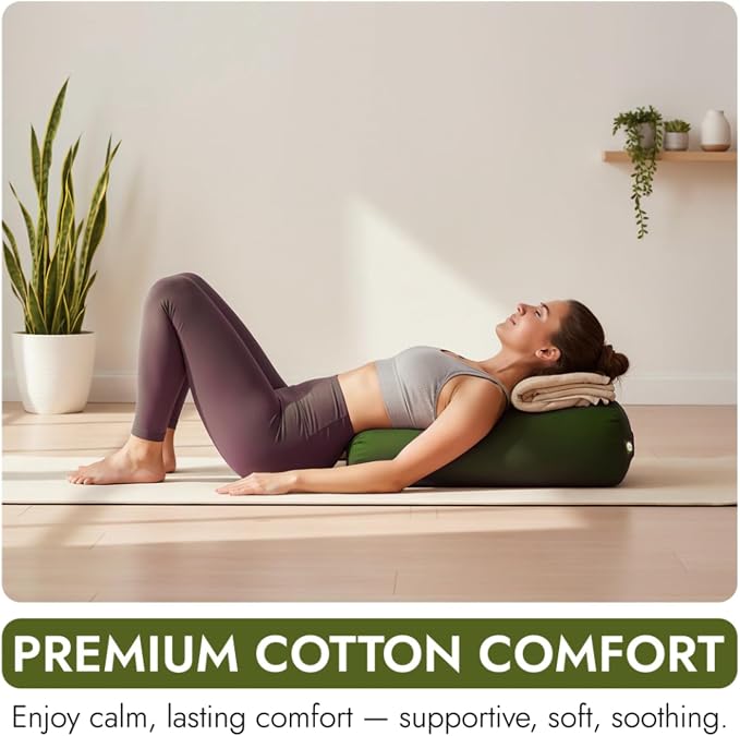 Yogikuti Iyengar Yoga Bolster for Restorative Yoga and Meditation – Lightweight Cotton Support Pillow with Handle for Easy Carry, Versatile for Pose Modification, Balance, Back Relief, and Relaxation