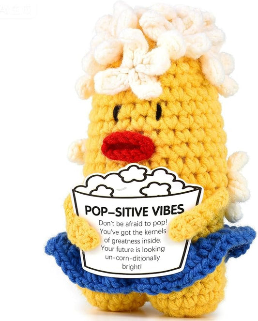 Don't Be Afraid to Pop! Positive Corn Crochet Gift - Encouraging Uplifting Present for Anxiety Stress Relief, Fun Inspirational Plushie for Women Men Teens, Office Home Desk Reminder