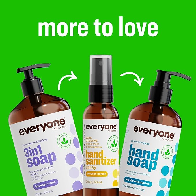 Everyone 3-in-1 Kids Soap, Body Wash, Bubble Bath, Shampoo, 32 Ounce (Pack of 2), Tropical Coconut, made with Essential Oils for Toddlers, Tweens and Teens