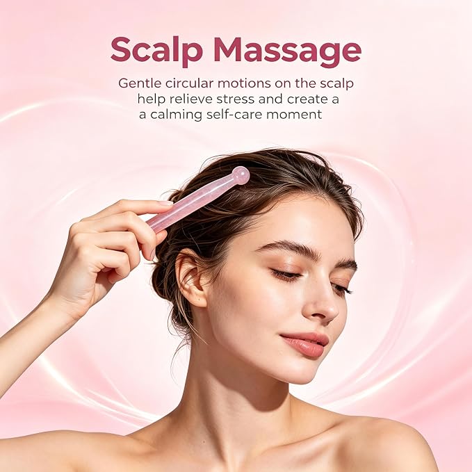 Crystal Gua Sha Facial Acupressure Pen, Natural Rose Quartz Acupressure Tool, Deep Tissue Trigger Point Reflexology Massager for Face & Body Relaxation, Relief Muscle Soreness, Tension & Stiffness