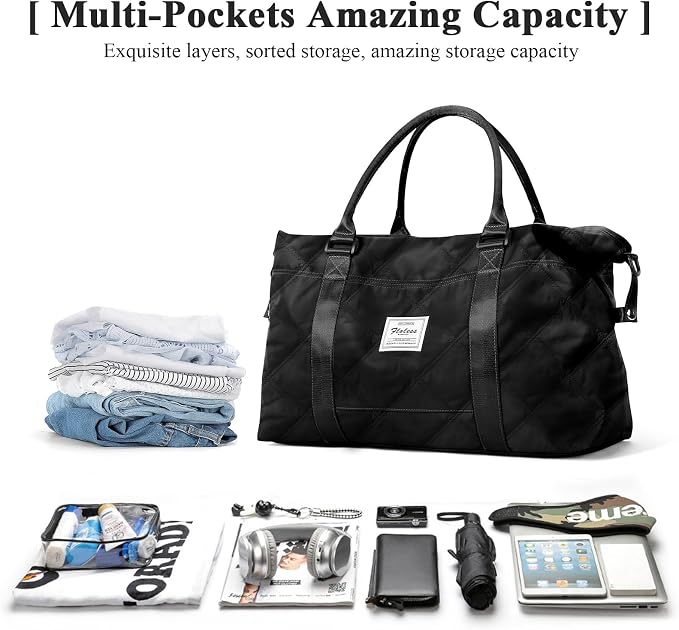 Travel Duffel Bag, Carry On Overnight Weekender Bags for Women | Travel Bag with Wet Pocket & Trolley Sleeve, For Spirit Airlines 18x14x8 Personal Item Bag