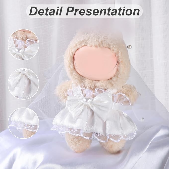 17cm Doll Clothes Set (No Doll) – Outfit with Hat & Overalls, Handmade Accessories for Mini Dolls, OB11-Compatible Dress-Up Gift (Wedding Dress)