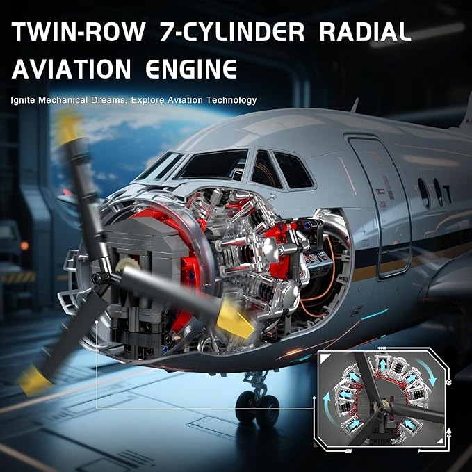 Mould King Aircraft Engine Building Blocks Set - Mini Radial Aviation Engine Model Kit with Motor, 7-Cylinder Engine Engineering Building Kits, DIY STEM Construction Toys for Adults (1147 PCS)