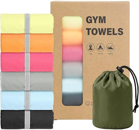 KODAMO Yoga Towel 6 Pack Quick Dry 40x80cm Microfiber Gym Towels Set | Sweat Towels Set, Quick Dry & Absorbent, Ideal for Gym, Yoga, Running and HIIT Workouts
