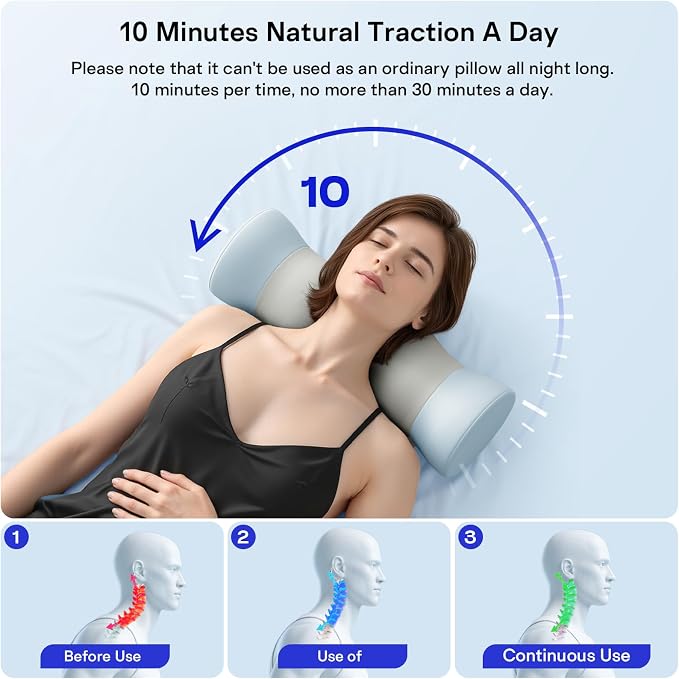 Neck Roll Pillow - Cooling Cover Round Neck Pillow for Sleeping - Memory Foam Cervical Support Pillow - Ergonomic Cylinder Pillows for Neck, Leg, Back, Yoga, Relaxing (Grey Blue)