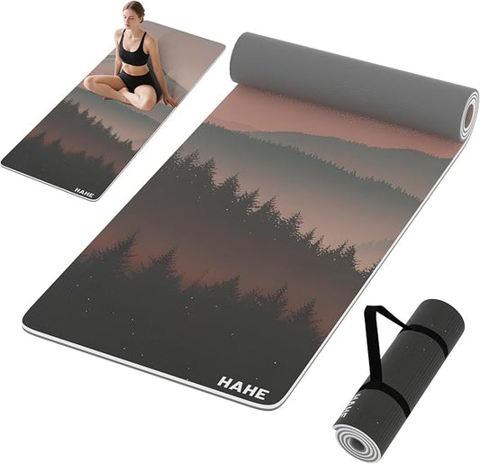 HAHE Yoga Mat Thick (8MM,1/3"), Eco-Friendly POE Non Slip Yoga Mat, High Rebound & Shock Absorption, Anti-Tear & Sweat-Resistant for Yoga, Fitness, Home, Workouts, Large Pilates Mats 72"x24" with Carrying Strap