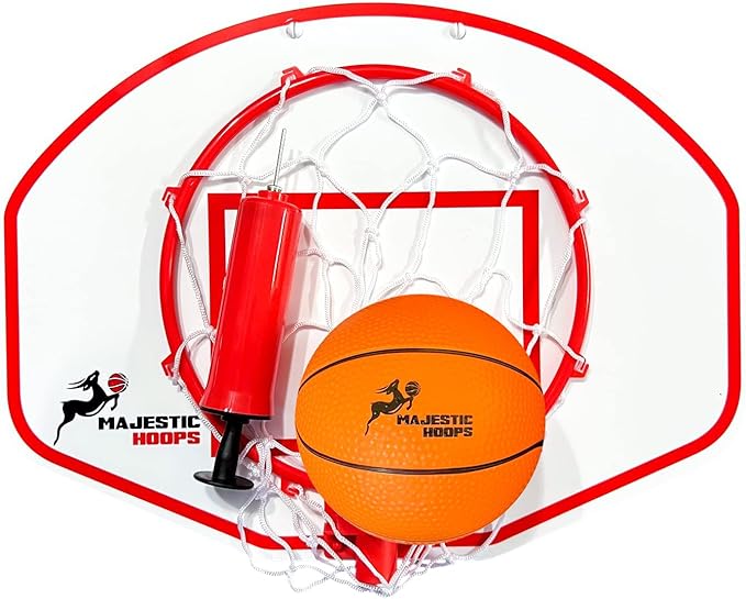 Majestic Hoops Mini Basketball Hoop - Indoor Basketball Hoop - Durable Plastic Basketball Hoop for Kids and Adults - No Assembling - Premium Basketball Game with Ball and Pump