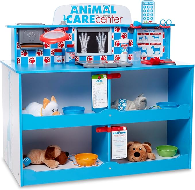 Melissa & Doug Animal Care Veterinarian and Groomer Wooden Activity Center for Plush Stuffed Pets (Not Included)