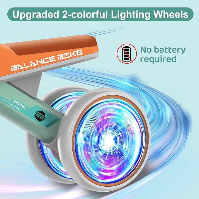 Colorful Lighting Baby Balance Bike Toys for 1 Year Old Boys Girls Gifts, Toddler First Bike 12-24 Months with Adjustable Soft Seat, 4 Silent Wheels Ride on Toy, Perfect First Birthday Gifts