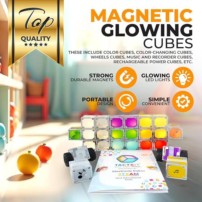 24 Magnetic Electronic Building Blocks – Spark STEAM Creativity, Skip The Screens! Intertek Approved for Age 1-100. Patented in The US and China.