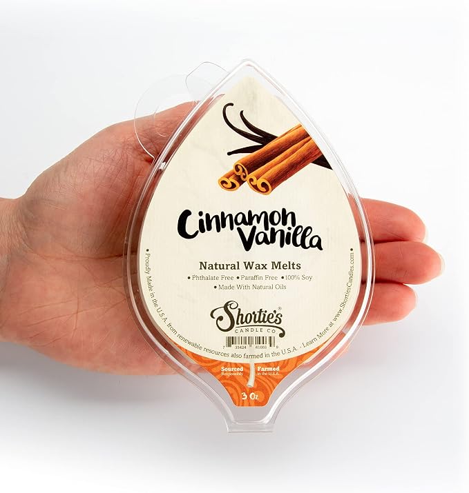 Shortie's Candle Company Cinnamon Vanilla Natural Soy Wax Melts - 1 Highly Scented 3 Oz. Bar - Made with 100% Soy and Natural Fragrance Oils - Phthalate & Paraffin Free, Vegan, Non-Toxic