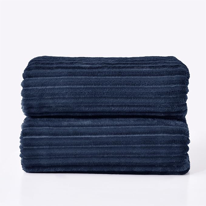 BEDELITE 3D Ribbed Jacquard Navy Blankets Queen Size for Bed, 90x90 Inch | Soft Warm Decorative Fluffy Blanket, Cozy Fuzzy Lightweight Plush Fleece Throw Blankets for Bed, Room Decor, Gift for Women