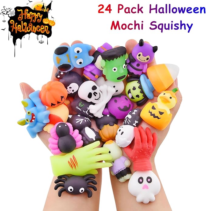 24 PCS Halloween Mochi Squishy Toys Squishies Halloween Toys for Kids Girls Boys Party Favors Halloween Party Favors Treat Bags Gifts