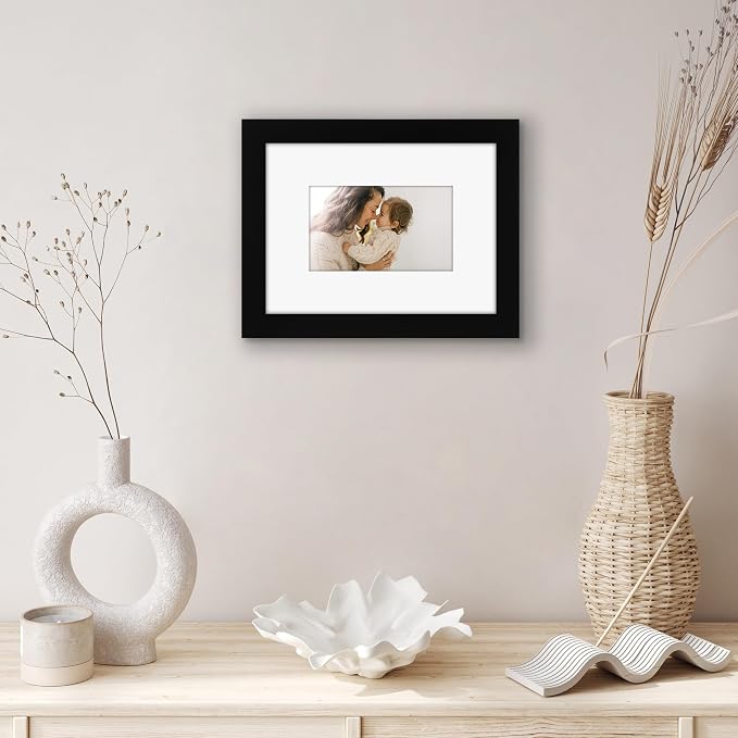 Americanflat 6x8 Picture Frame - Matted to 3x5 - Engineered Wood - Black | Shatter-resistant glass, wall or tabletop display with included easel, sawtooth hangers included, use with or without mat