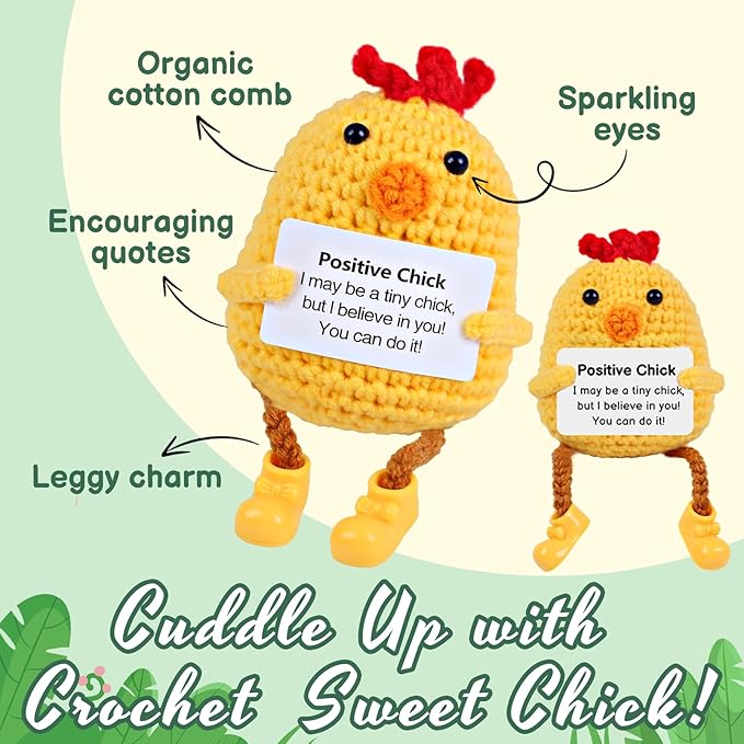 PARTY TONIGHT Mini Funny Positive Crochet Chick - Mothers Day Graduation Gifts for Women College Student Crochet Animals Emotional Support Chick Birthday (Positive Crochet Chick)
