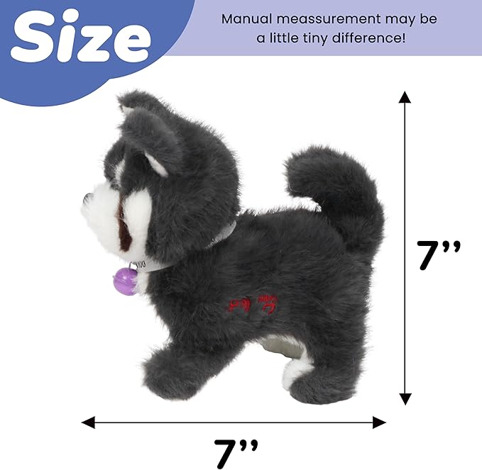 Hopearl Walking Dog Repeat What You Said Interactive Electronic Pet Plush Bark Puppy Toy Animated Singing Speaking Glowing Walking Gift for Toddlers Birthday, Gray, 7''