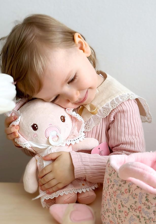 9'' Soft Baby Doll Toys for 1 Year Old Girl, Pretend Playset with Plush Doll, Bassinet, Blanket and Bottle, Perfect Birthday for Toddlers & Infants