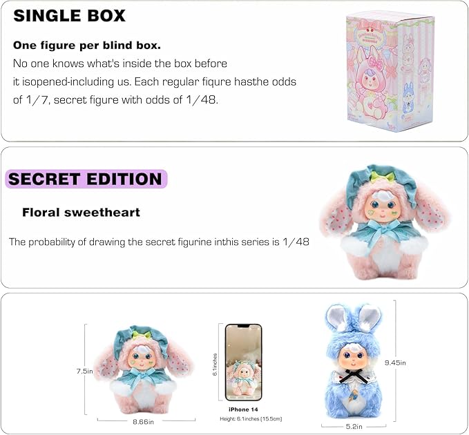 Sweetheart Tea Party Plush Blind Box, 7.8inch Mystery Box Figures 1PCS (1 of 7 Possible Styles) Cute Kawaii Collectible Surprise Gift Birthday Gifts