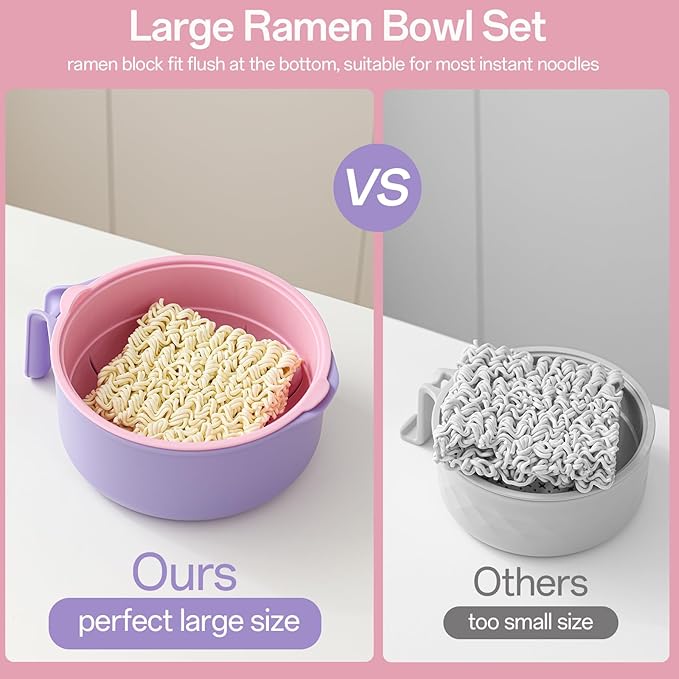 MEACOLIA Jumbo 50 oz Microwave Ramen Cooker Bowl | with Lid & Drain Strainer, Spill-Free, Rapid Noodle Pasta Cooker, College Dorm Essentials for Girls Guys, Apartment Friendly
