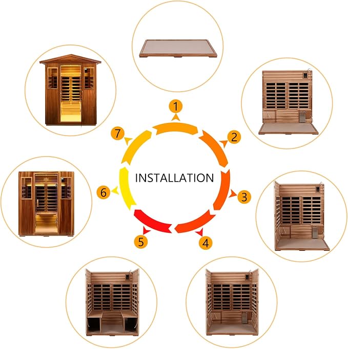 Kanlanth Outdoor Sauna 4 Person Low EMF Far Infrared Sauna for Home, 2050W Mahogany Wooden Sauna Room for Outdoor Indoor Home, with Blue-Tooth, LCD, LED