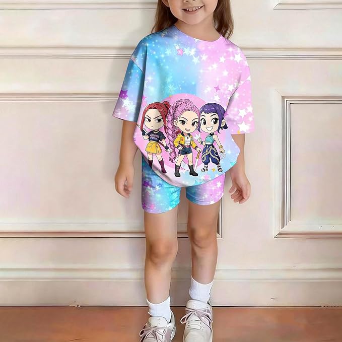 K-POP DEM0N Hunters Outfits for Girls, 2 Piece T-Shirts and Apparel Sets Birthday Gift