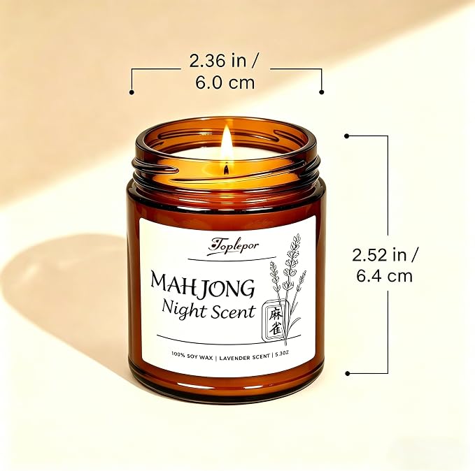 Lavender Candle - Soy Wax Stress Relief & Meditation, 45hr Soot-Free Burn Mahjong Night Scent Candle, 5.3oz