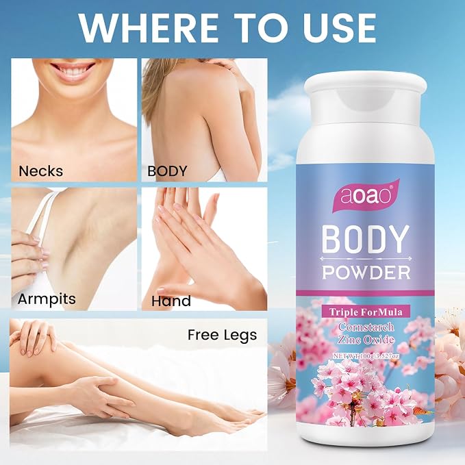 AOAO Dusting Powder for Women Fresh, Talc-Free Daily Freshness & Comfort, Triple-Action for Body Dryness, Anti-Chafing & Deodorizing, Multi-use Powder, Value Set Self-Care & Gift for Women, 2-Pack