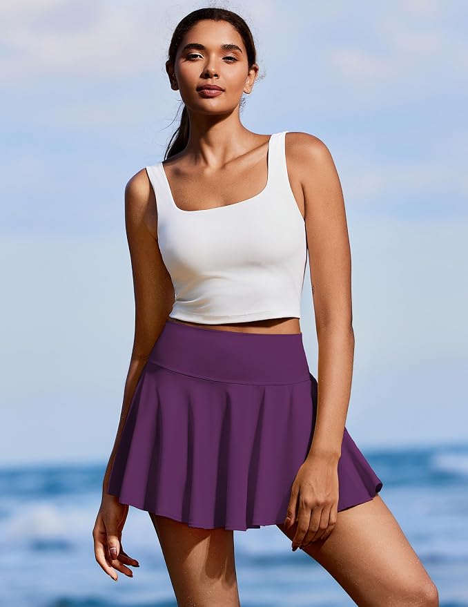 PINSPARK Womens Tennis Skirt 14" Pleated Athletic Golf Skorts with Pockets | High Waist, Tummy Control, Mini, Breathable, Lightweight, Soft, Built in Shorts, Pickleball, Casual