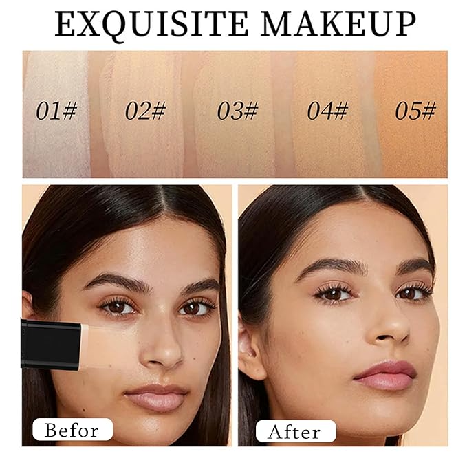 Foundation Stick, 2 in 1 Dual-Ended Long-Lasting Concealer Korean Foundation Contour Stick, Waterproof Contouring foundation with Brush, Full Coverage Matte Finish for Face Makeup(05#DEEP WHEAT COLOR)