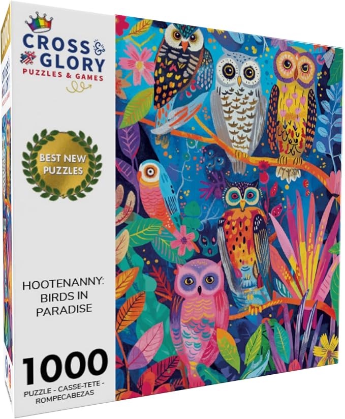 Cross & Glory - Hootenanny: Birds in Paradise - 1000 Piece Jigsaw Puzzle for Adults | Vibrant Indian Garden & Owl Design | Challenging and Artistic