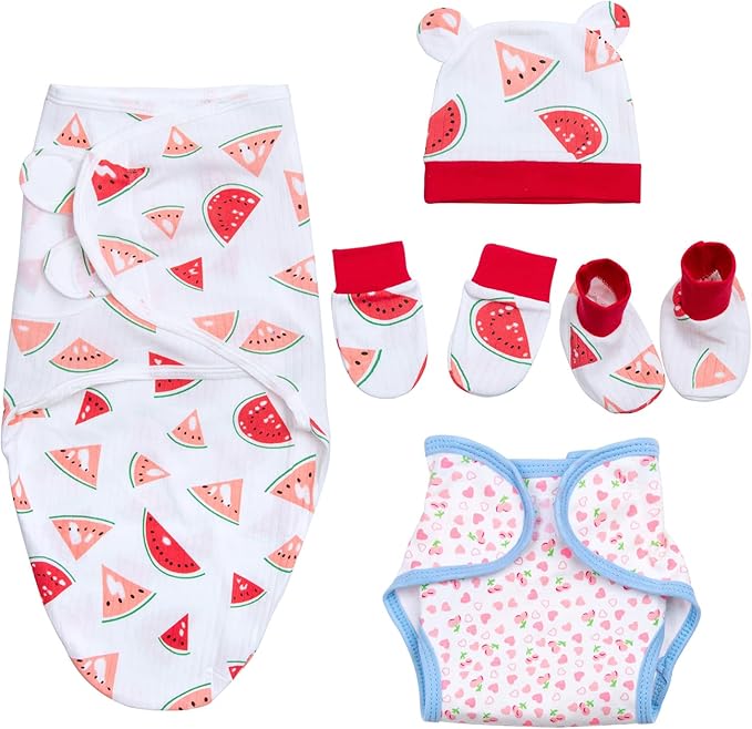 Reborn Baby Doll Clothes Set 5-Pieces Swaddle Blanket and Adjustable Reusable Diaper for 17-22 Inch Newborn Dolls Soft Sleeping Sack Realistic Doll Accessories